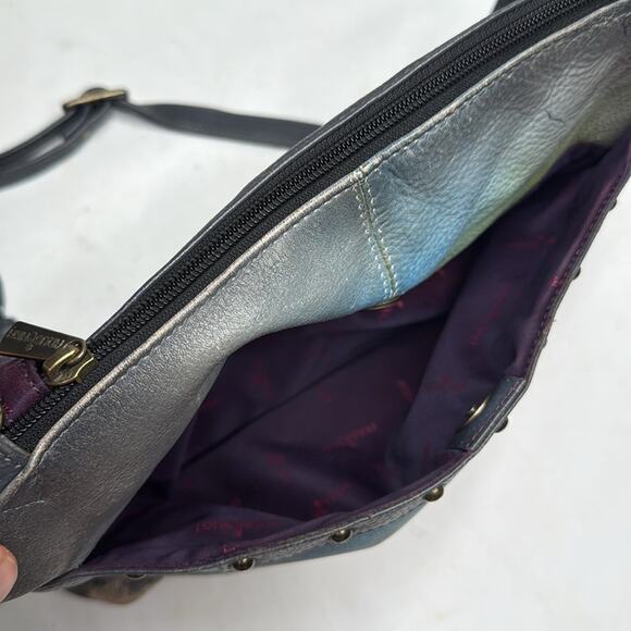 ANUSCHKA Medium Crossbody Cardinal Bird Double Zip Pocket Painted Signed Artwork - Picture 6 of 9